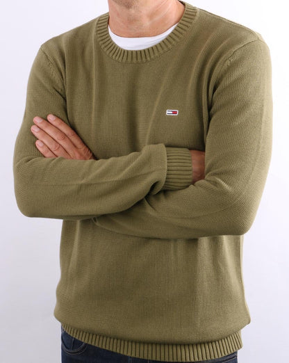 Tommy Jeans – Strickpullover mit Rundhalsausschnitt in Olivgrün
