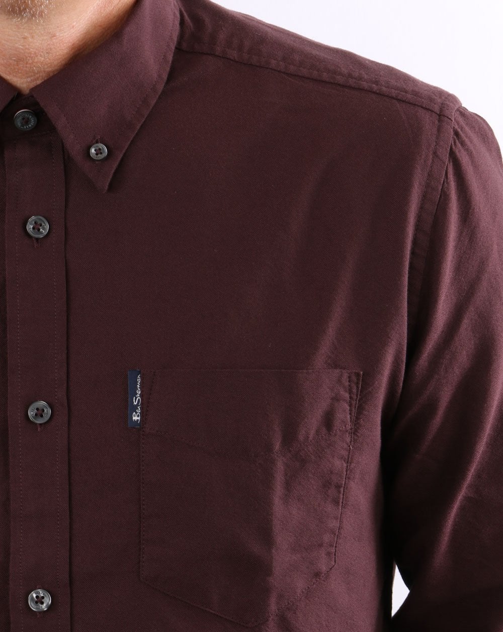 Ben Sherman – Langärmliges Oxford-Hemd in Burgunderrot