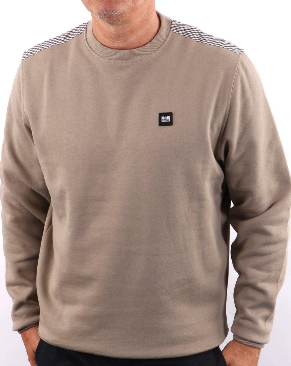 Weekend Offender – Sweatshirt mit karierter Schulterpartie in Beige
