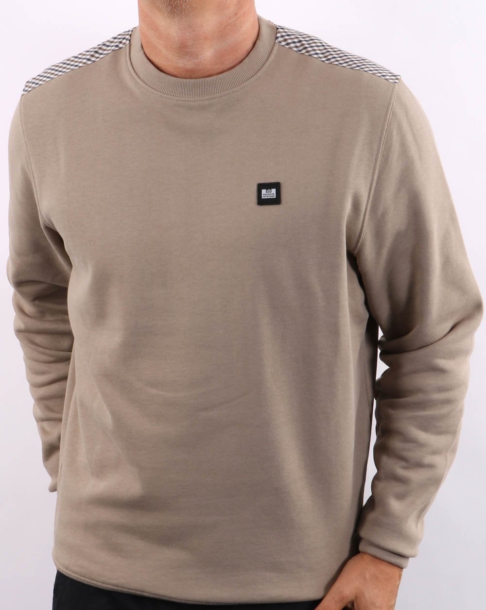 Weekend Offender – Sweatshirt mit karierter Schulterpartie in Beige