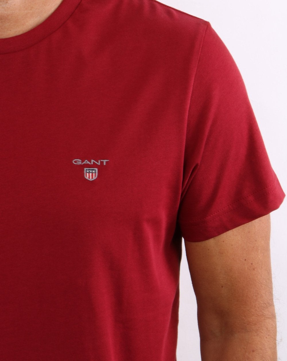 Gant Solides T-Shirt mit Rundhalsausschnitt, Mahagonirot
