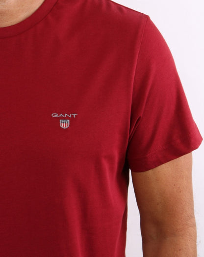 Gant Solides T-Shirt mit Rundhalsausschnitt, Mahagonirot