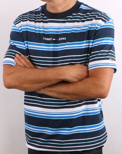 Tommy Hilfiger – T-Shirt mit mehreren Streifen in Twilight Navy 