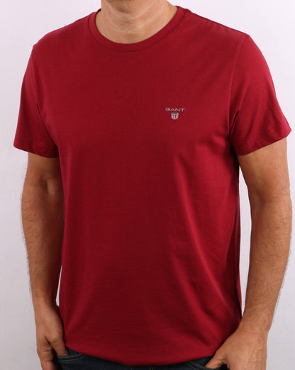 Gant Solides T-Shirt mit Rundhalsausschnitt, Mahagonirot