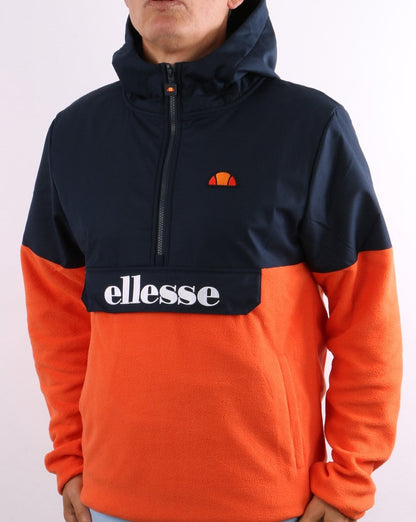 Ellesse – Fleece-Overhead in Orange/Marineblau
