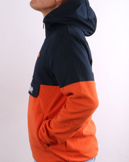 Ellesse – Fleece-Overhead in Orange/Marineblau