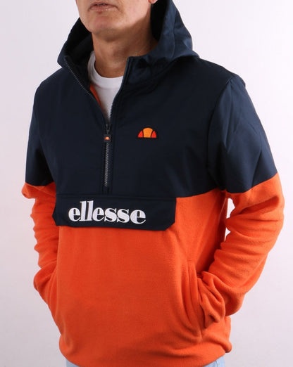 Ellesse – Fleece-Overhead in Orange/Marineblau