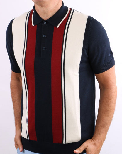 Ben Sherman – Mod – Gestreiftes Strick-Poloshirt in Dunkelmarineblau