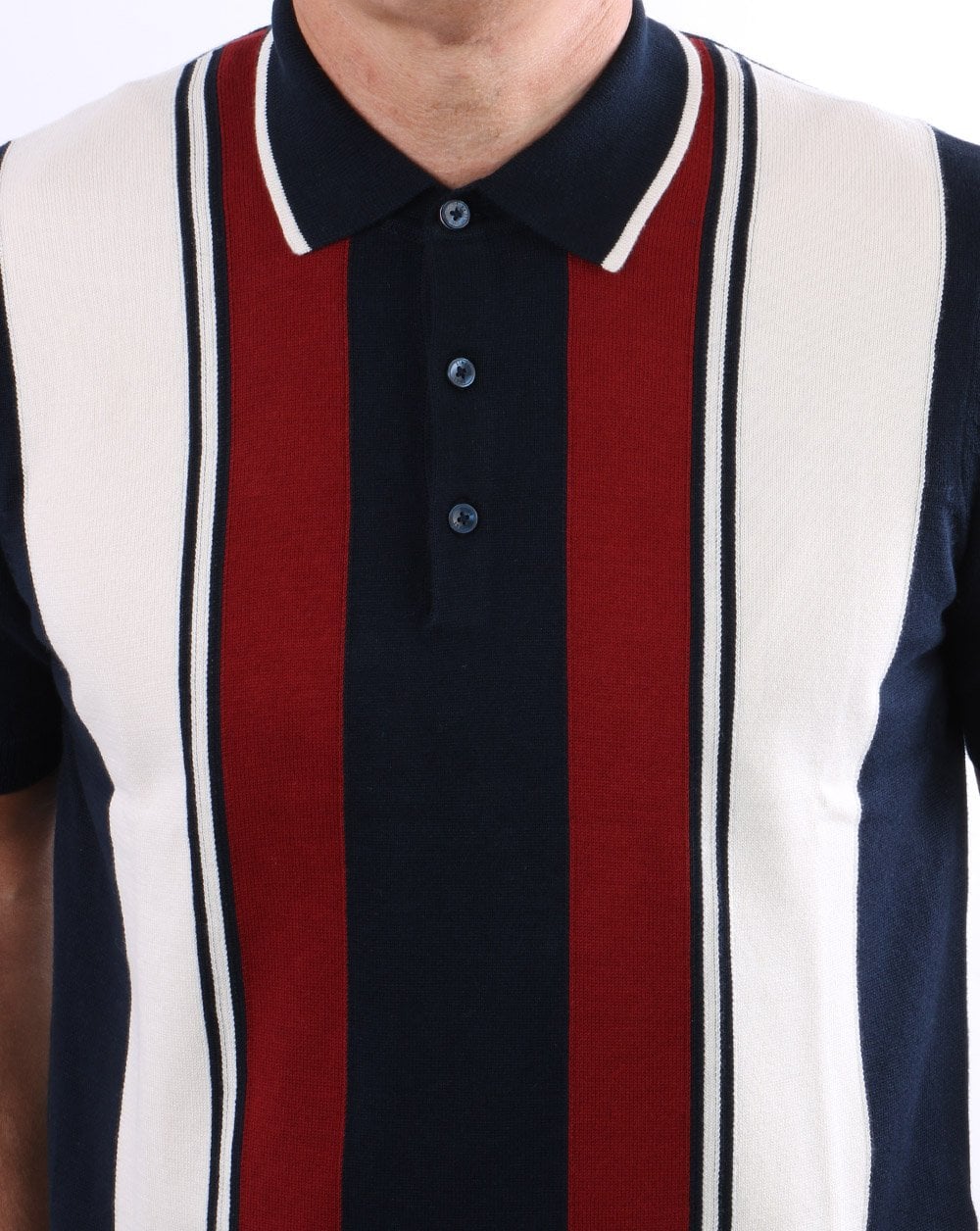Ben Sherman – Mod – Gestreiftes Strick-Poloshirt in Dunkelmarineblau