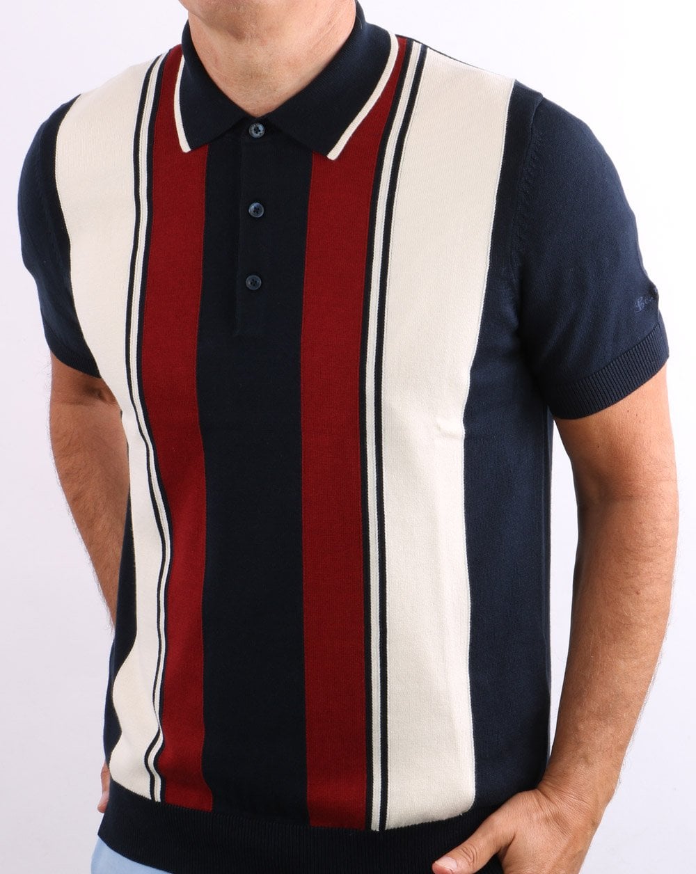 Ben Sherman – Mod – Gestreiftes Strick-Poloshirt in Dunkelmarineblau