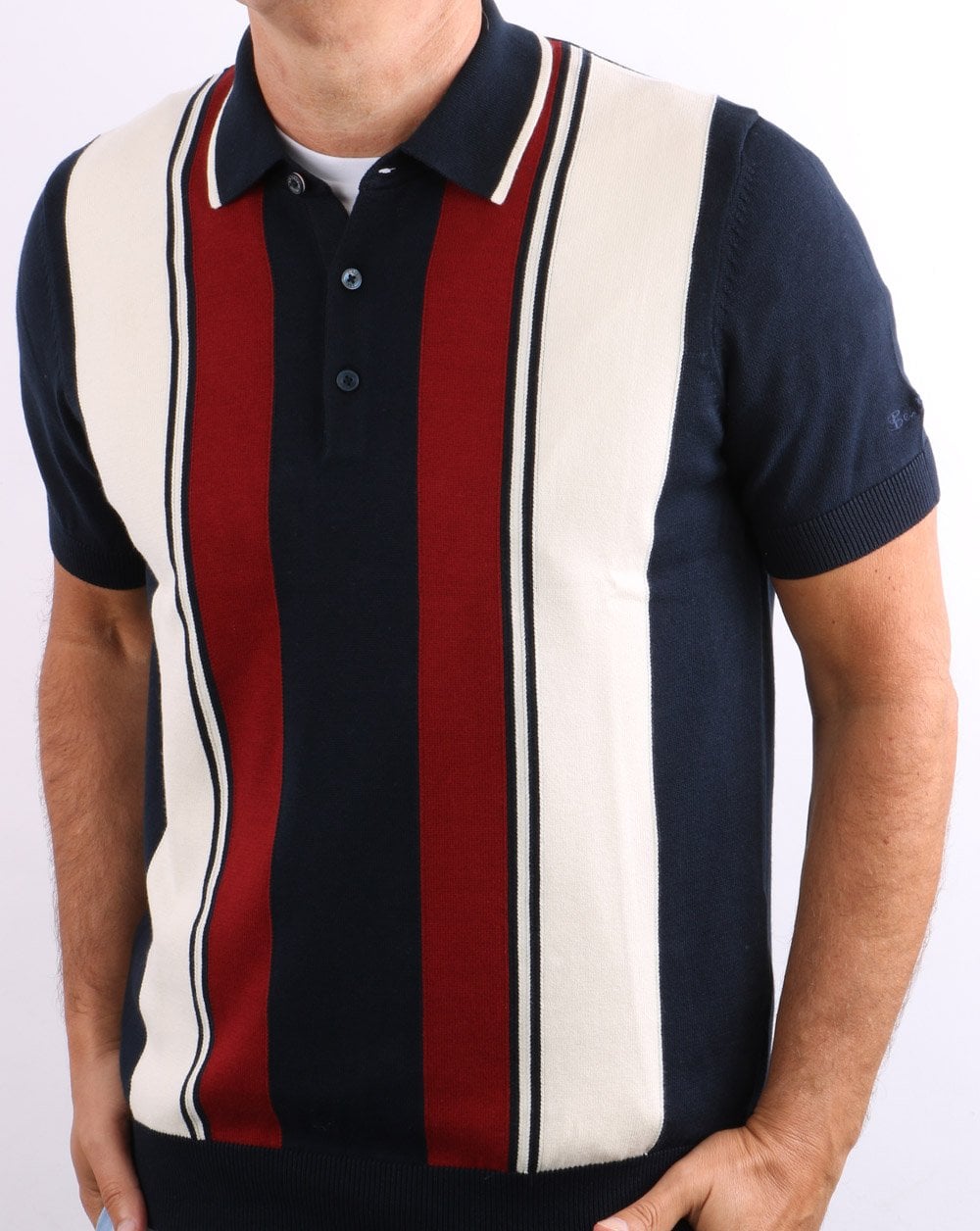 Ben Sherman – Mod – Gestreiftes Strick-Poloshirt in Dunkelmarineblau