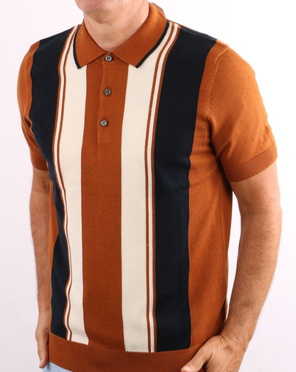 Ben Sherman – Mod Stripe – Strick-Poloshirt in Karamell