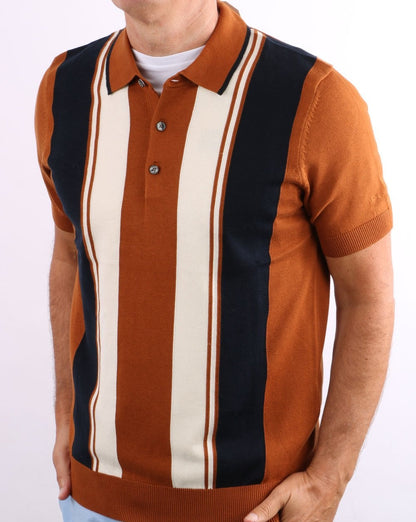 Ben Sherman – Mod Stripe – Strick-Poloshirt in Karamell