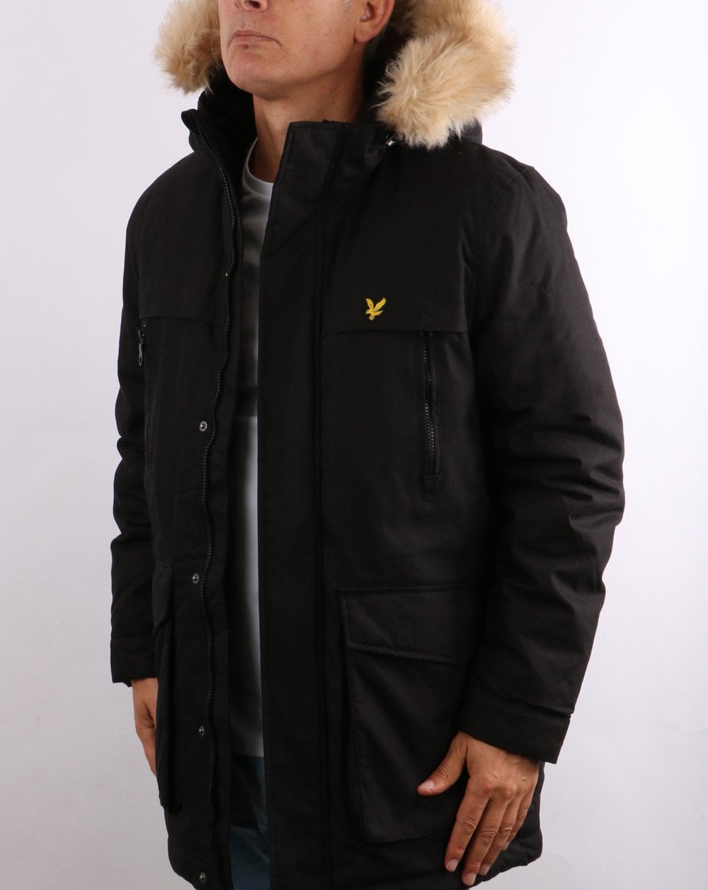 Lyle &amp; Scott – Parka mit Microfleece-Futter, tiefschwarz