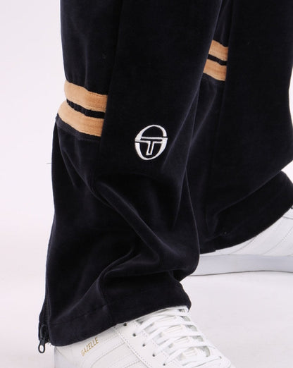 Sergio Tacchini – Orion – Velours-Trainingshose in Marineblau/Hellbraun