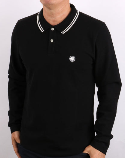 Pretty Green Barton Langarm-Poloshirt Schwarz