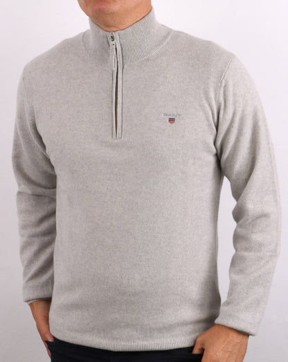 Gant Lambswool Half Zip Hellgrau Melange