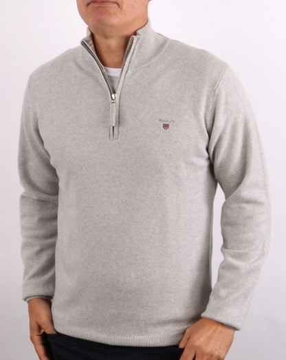Gant Lambswool Half Zip Hellgrau Melange