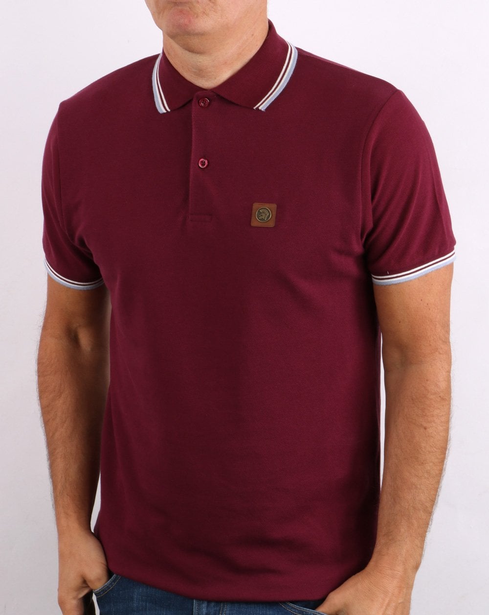Trojan Tipped Pique Poloshirt weinrot/himmelblau