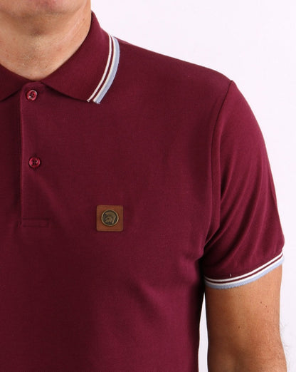 Trojan Tipped Pique Poloshirt weinrot/himmelblau
