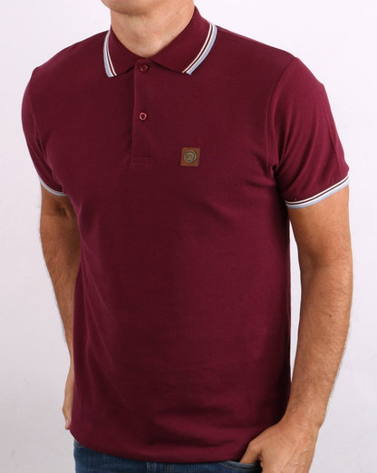 Trojan Tipped Pique Poloshirt weinrot/himmelblau