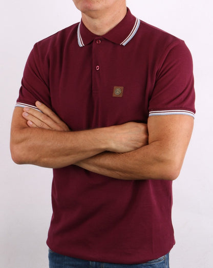 Trojan Tipped Pique Poloshirt weinrot/himmelblau