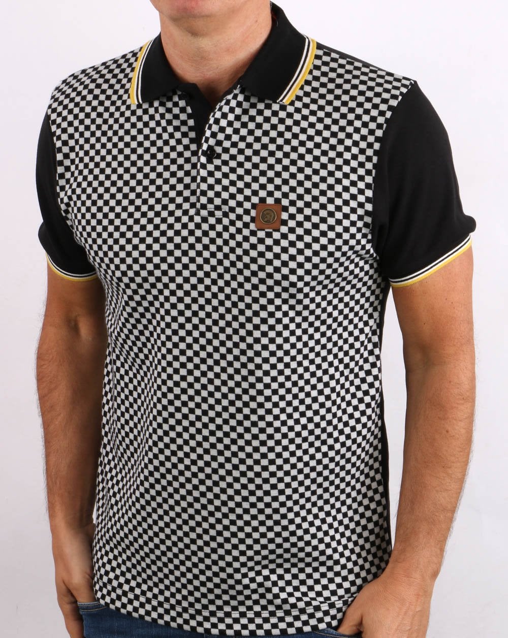 Trojan 2 Tone Chequerboard Polo Shirt Black