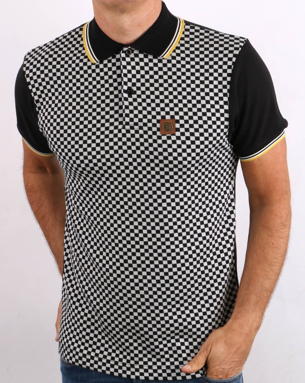 Trojan 2 Tone Chequerboard Polo Shirt Black
