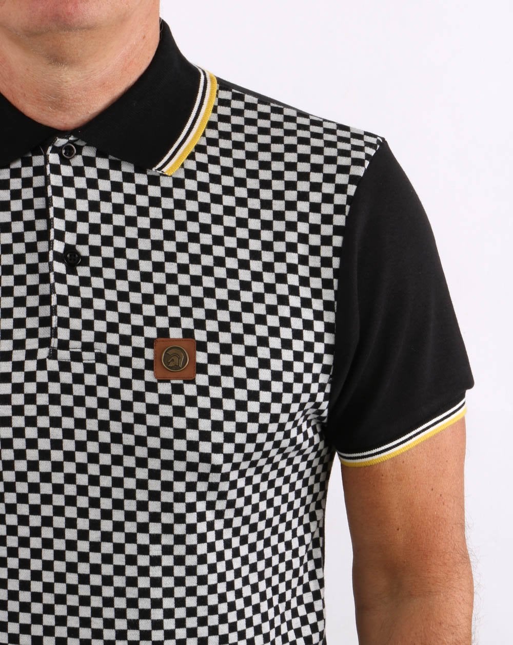 Trojan 2 Tone Chequerboard Polo Shirt Black