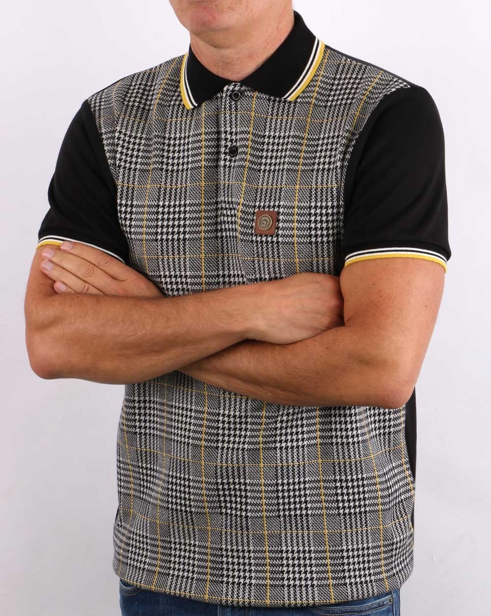 Trojan Kariertes Poloshirt Schwarz/Gelb