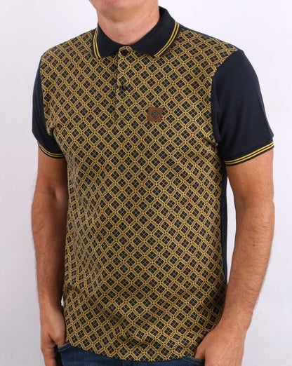 Trojan – Poloshirt mit Argyle-Einsatz in Marineblau