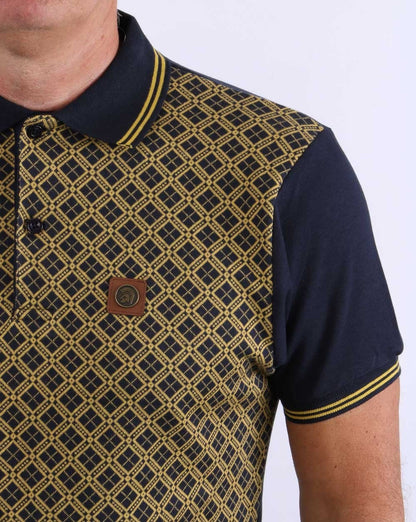 Trojan – Poloshirt mit Argyle-Einsatz in Marineblau