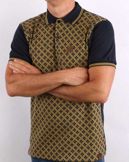 Trojan – Poloshirt mit Argyle-Einsatz in Marineblau