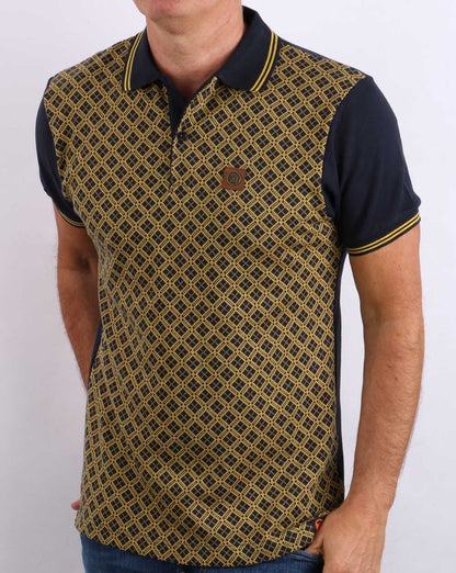 Trojan – Poloshirt mit Argyle-Einsatz in Marineblau