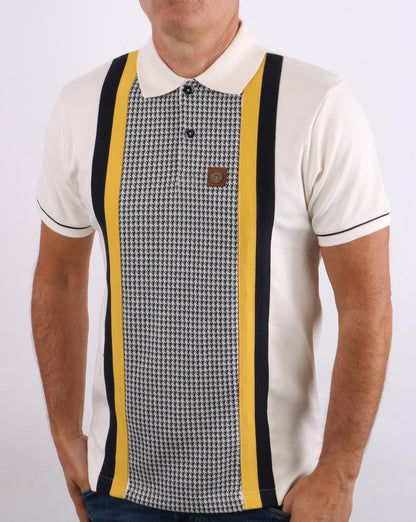 Trojan – Poloshirt mit Hahnentrittmuster in Creme