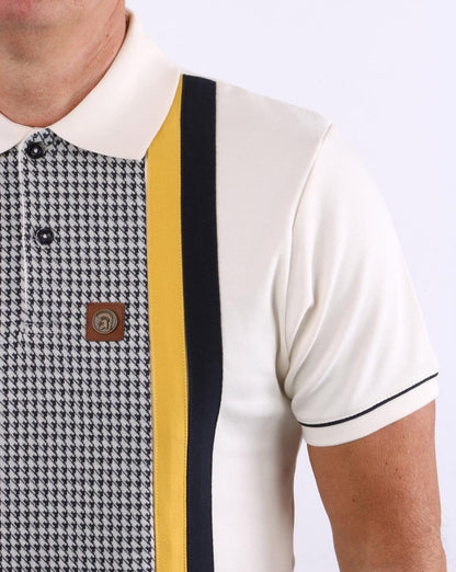 Trojan – Poloshirt mit Hahnentrittmuster in Creme