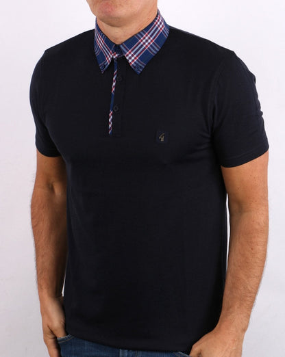 Gabicci Poloshirt mit Vintage Check-Kragen Marineblau/Rot