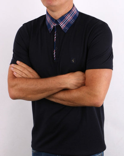 Gabicci Poloshirt mit Vintage Check-Kragen Marineblau/Rot
