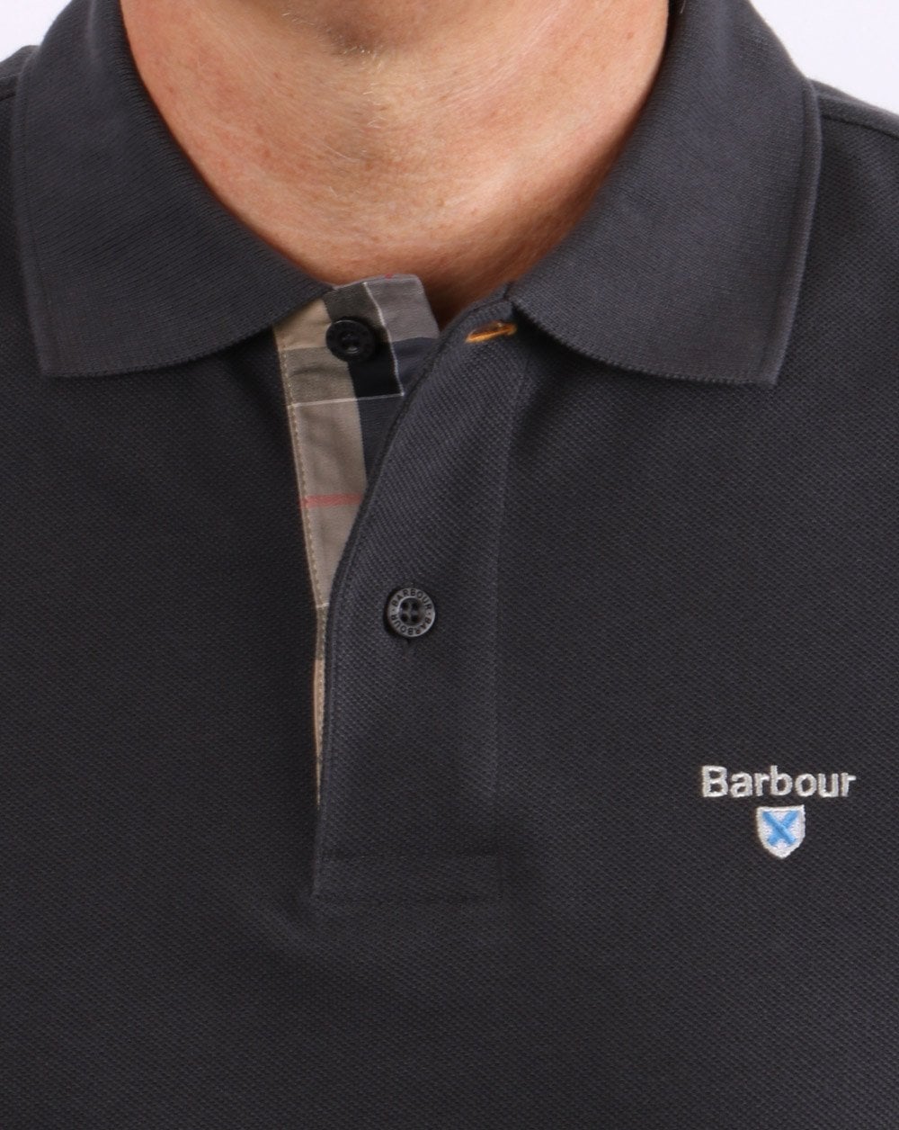 Barbour Tartan Piqué Poloshirt Schiefergrau
