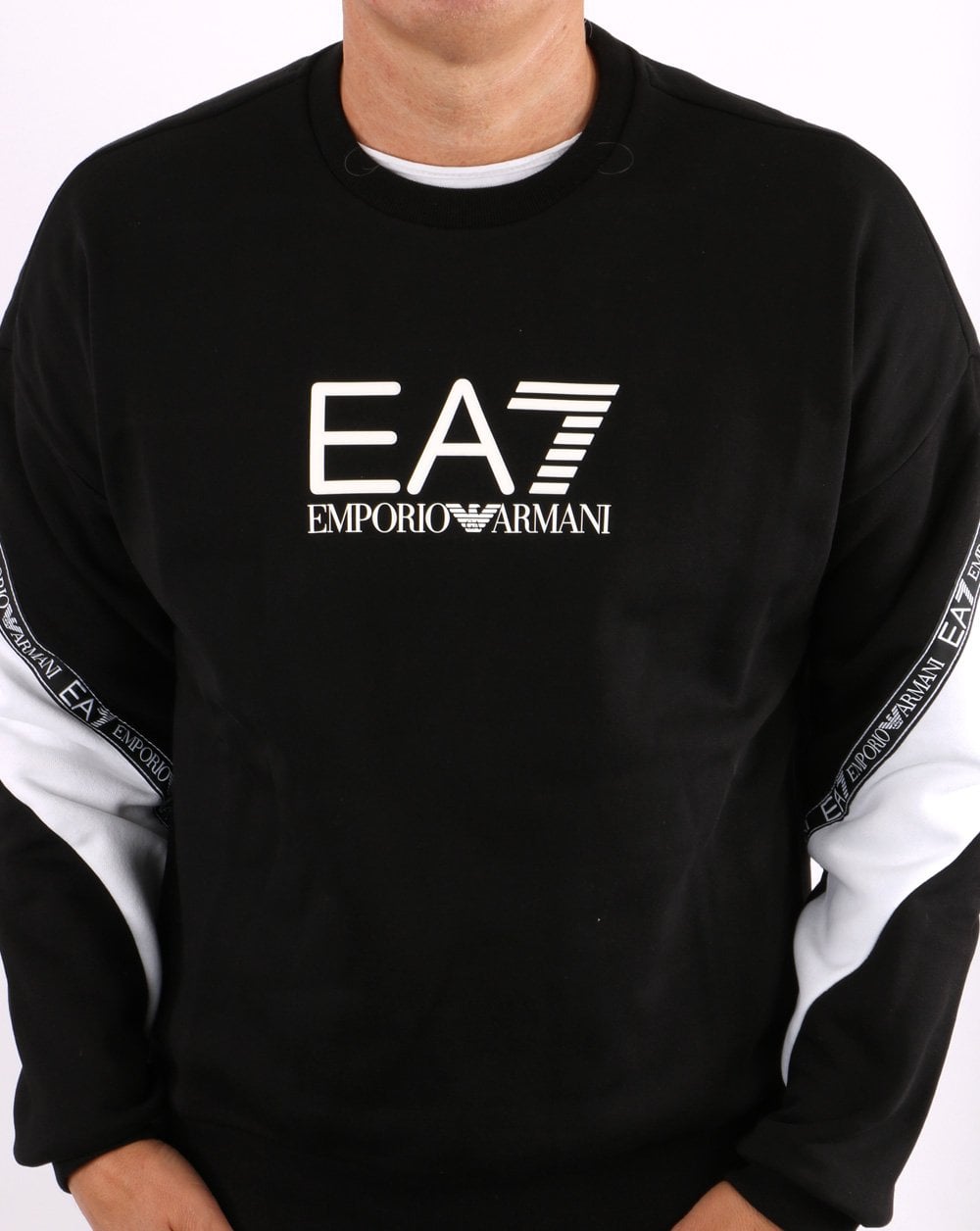EA7 Sweatshirt mit Taping Schwarz/Weiß