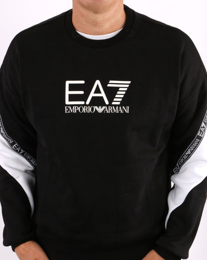 EA7 Sweatshirt mit Taping Schwarz/Weiß