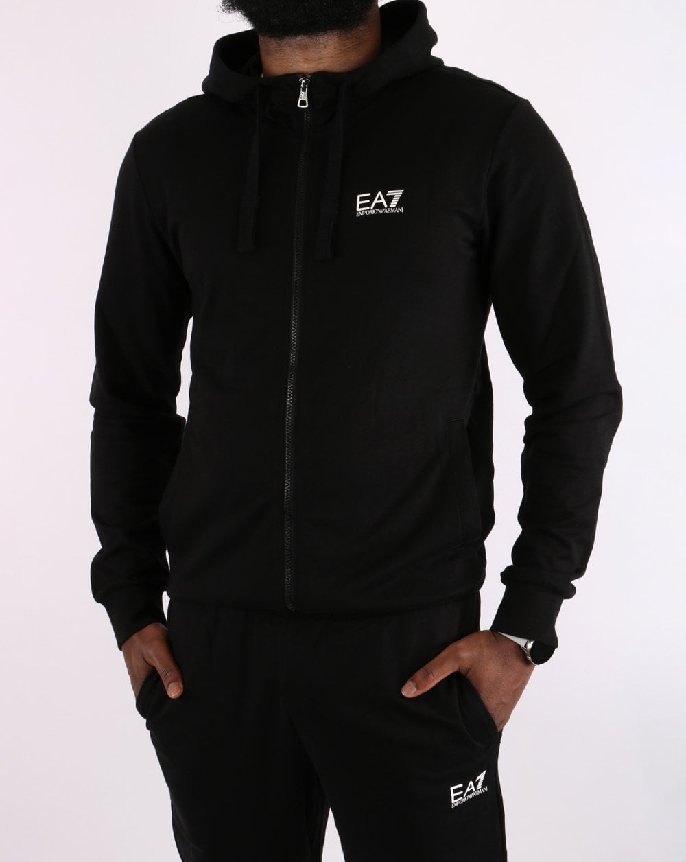Emporio Armani EA7 Trainingsanzug mit Kapuze Schwarz/Weiß
