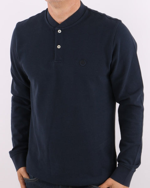 Pretty Green Long Sleeve Bomber Polo Navy