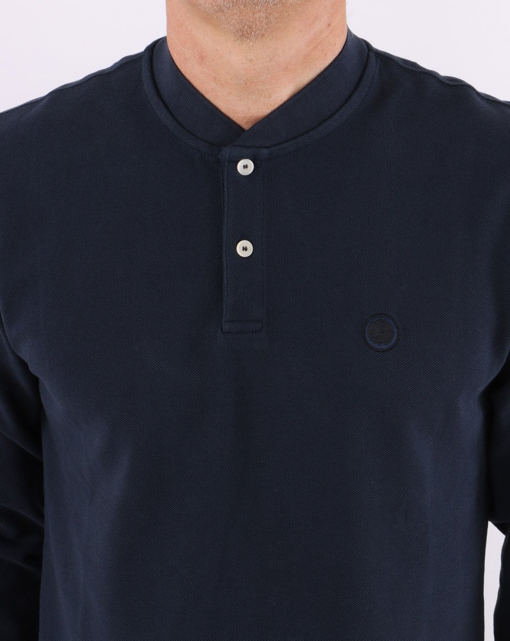 Pretty Green – Langärmliges Bomber-Poloshirt in Marineblau