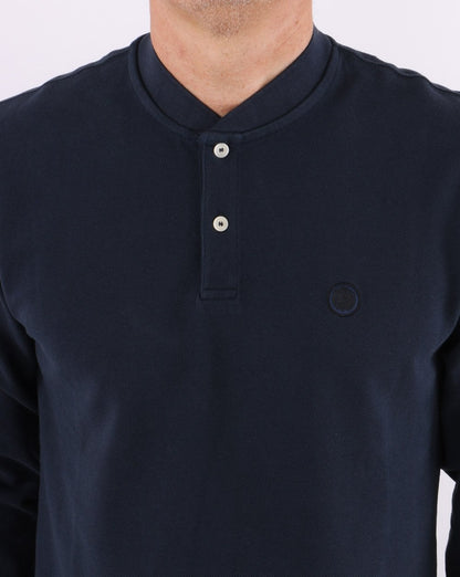 Pretty Green – Langärmliges Bomber-Poloshirt in Marineblau