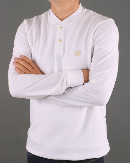 Pretty Green – Langärmliges Bomber-Poloshirt in Weiß