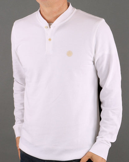 Pretty Green – Langärmliges Bomber-Poloshirt in Weiß