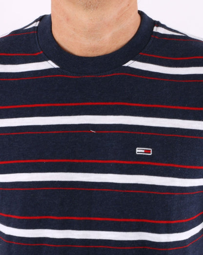 Tommy Jeans – T-Shirt mit Slub-Streifen in Marineblau