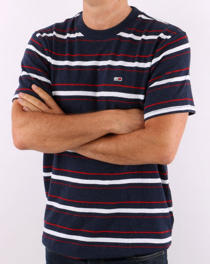 Tommy Jeans – T-Shirt mit Slub-Streifen in Marineblau
