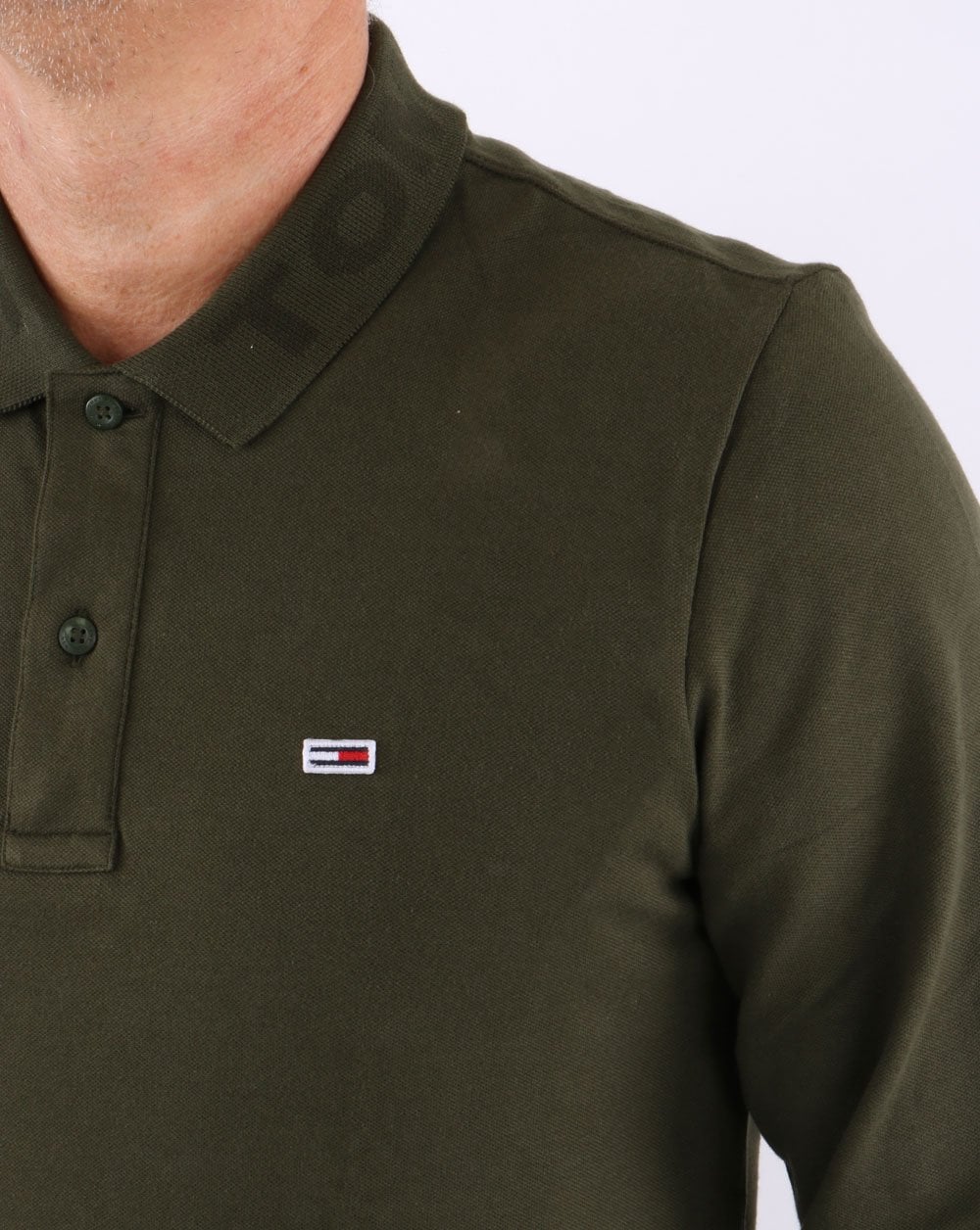 Tommy Jeans – Tonal – Langarm-Poloshirt in Dunkeloliv